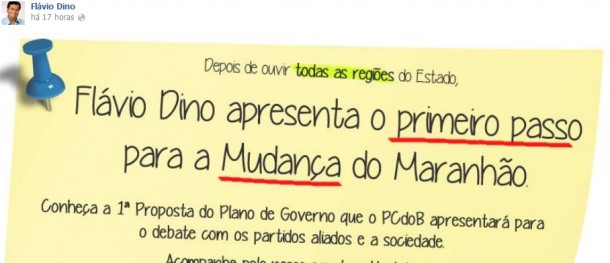 Parte do convite divulgado por Dino, onde confirma desprestígio à capital do Maranhão, em seu projeto de governo. Foto: Reprodução / Facebook
